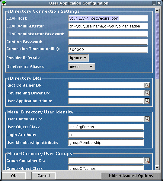 ［User Application configuration (ユーザアプリケーションの設定)］ページ