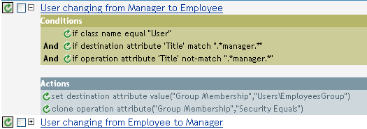 ユーザをマネージャから従業員へ変更するためのポリシー