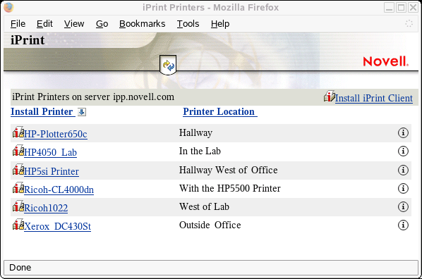iPrint Printer list Web page iPrint Printer list Web page