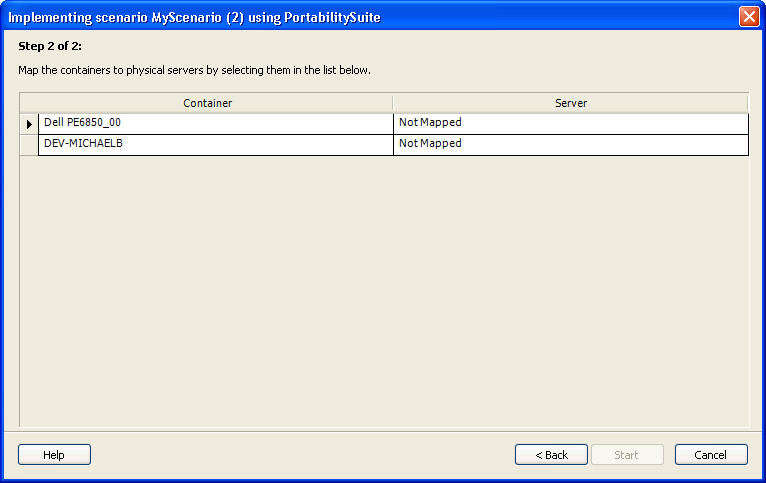 ［Implementing scenario <name> using Portability Suite (Step 2 of 2)］ダイアログボックス