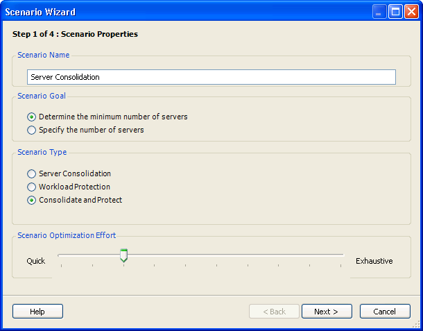 Scenario Wizardの［Step 1 of 4: Scenario Properties］ダイアログボックス