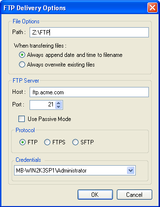 ［FTP Delivery Options］ダイアログボックス