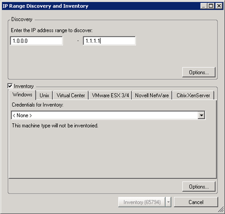 ［IP Range Discovery and Inventory］ダイアログボックス