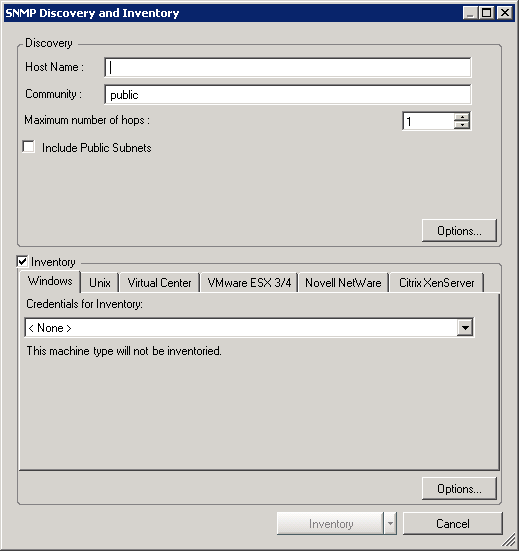 ［SNMP Discovery and Inventory］ダイアログボックス