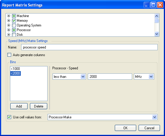 ［Report Matrix Settings］ダイアログボックス