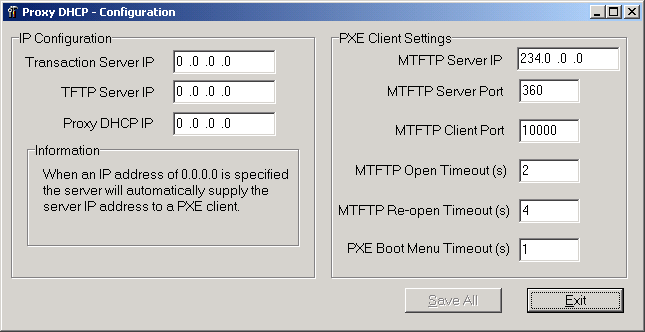 ［Proxy DHCP Configuration (プロキシDHCPの設定)］ウィンドウ