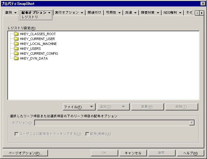 アプリケーションオブジェクトの［レジストリ］ページ