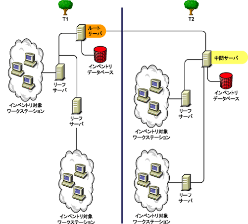 eDirectoryツリー間のインベントリ情報のロールアップ。