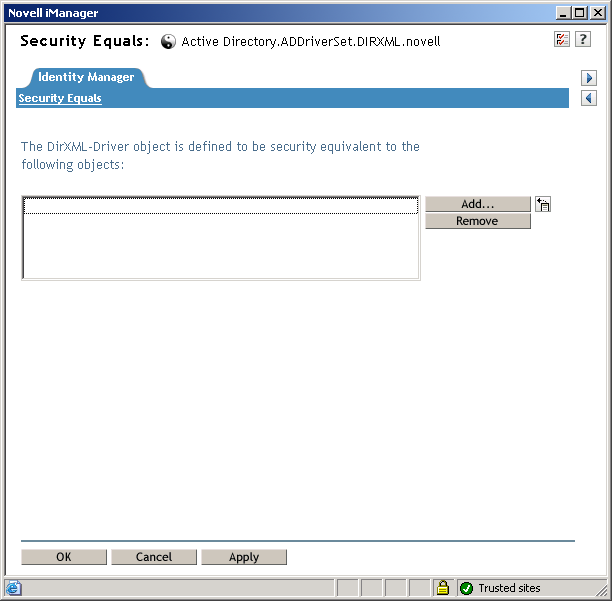 Create Driver Wizardの［Security Equals (同等セキュリティ)］ウィンドウ。