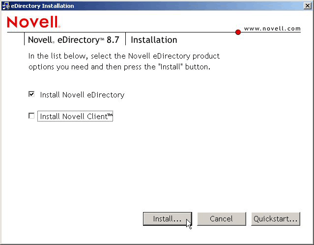 Novell eDirectory 8.7のインストールプログラム。