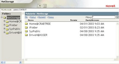 Widok folderu NetStorage