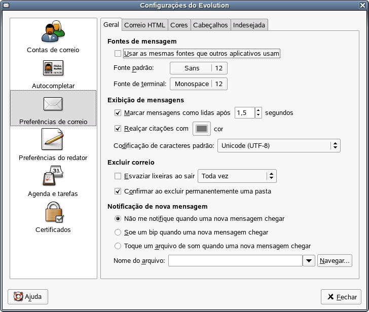 Mudando configuraes de mensagens