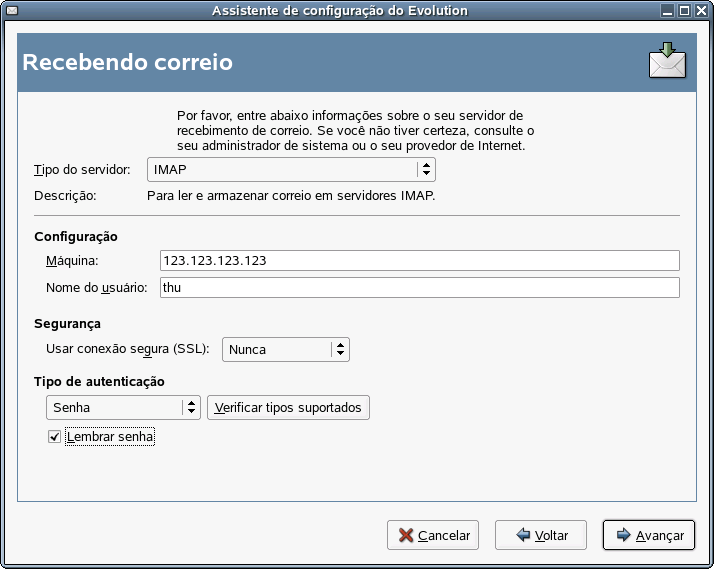 Seo Recebendo Mensagens do Assistente de Configurao do Evolution