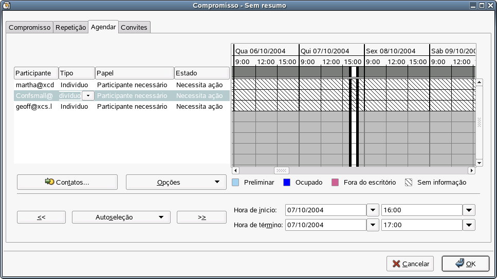 Usando o recurso Livre/Ocupado