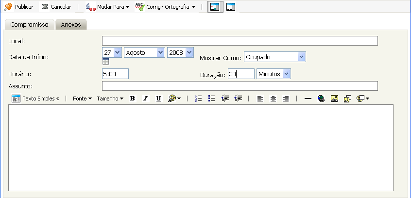 Tela de Compromisso Publicado