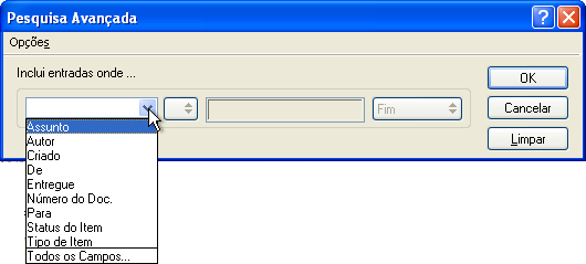 caixa de diálogo Pesquisa Avançada