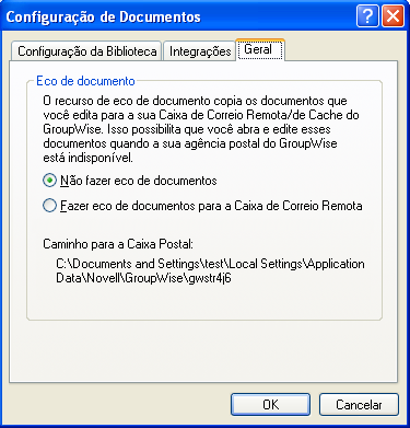 A caixa de diálogo Configuração de Documentos com a guia Geral aberta