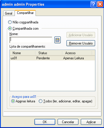 Caixa de diálogo Propriedades de um bloco de endereços, guia Compartilhar aberta