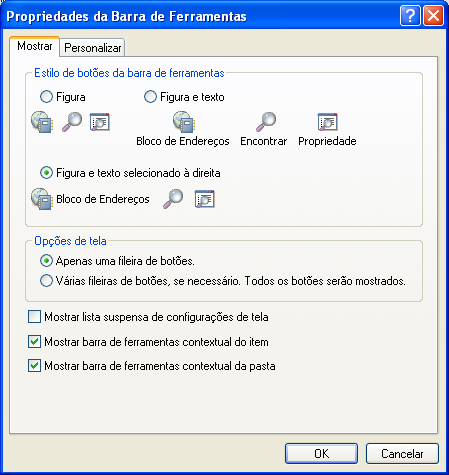 Guia Mostrar de Propriedades da Barra de Ferramentas