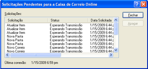 caixa de diálogo Solicitações Pendentes