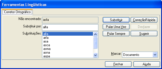 Caixa de diálogo Ferramentas Lingüísticas