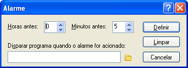 Caixa de diálogo Alarme