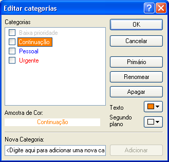 Caixa de diálogo Categorias