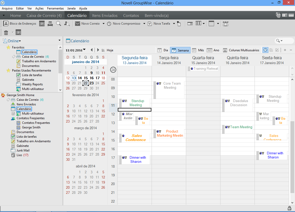 Tela de calendário mostrando a tela Semana