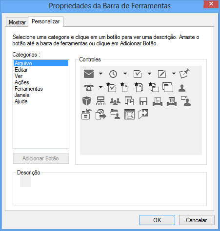 Guia Personalizar de Propriedades da Barra de Ferramentas