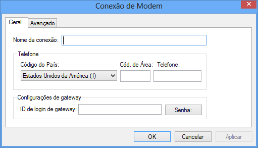 Caixa de diálogo Conexão de Modem com a guia Geral aberta