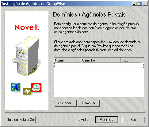 Caixa de dilogo Domnios/Agncias Postais