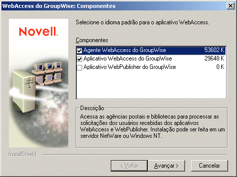 Caixa de dilogo GroupWise WebAccess: Componentes