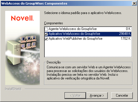 Caixa de dilogo GroupWise WebAccess: Componentes