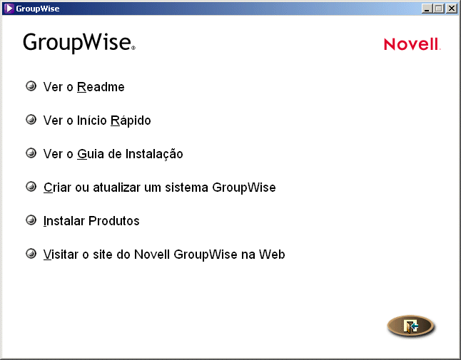Janela principal da Instalao do GroupWise