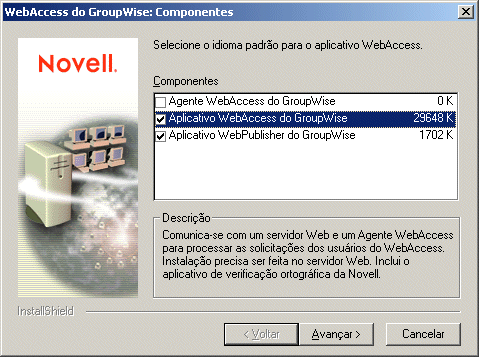 Caixa de diálogo GroupWise WebAccess: Componentes