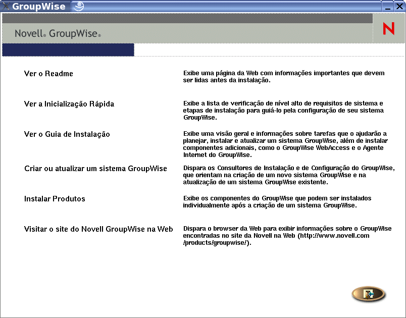 Programa de instalação do GroupWise