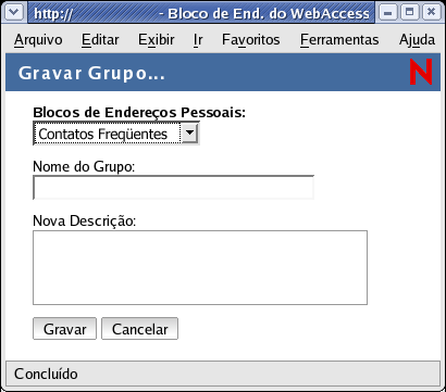 Caixa de diálogo Gravar Grupo