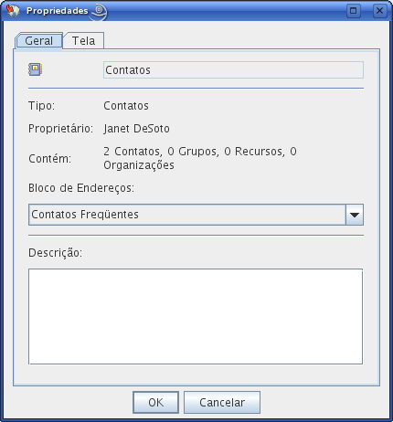 Caixa de diálogo Propriedades da pasta Contatos