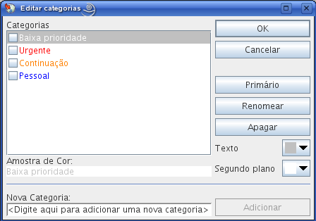 Caixa de diálogo Editar Categorias