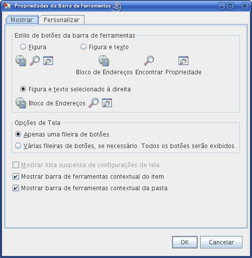Caixa de diálogo Propriedades da Barra de Ferramentas