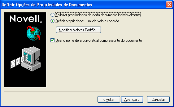 Caixa de diálogo Definir Opções de Propriedades de Documentos