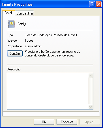 Caixa de diálogo Propriedades de um bloco de endereços, guia Geral aberta
