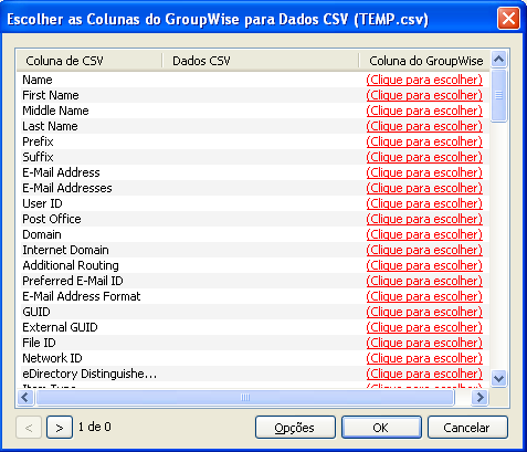 Janela Importar mapeamentos CSV