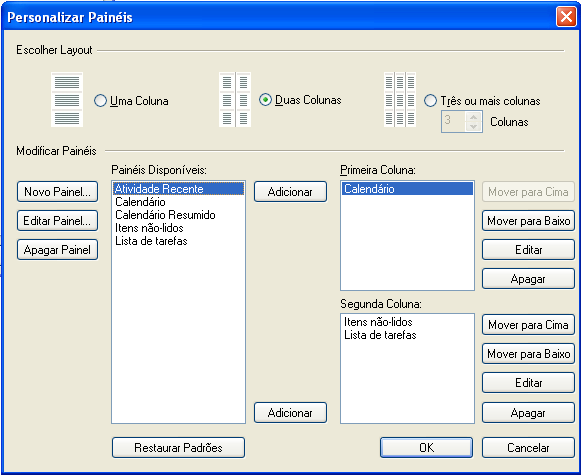 Personalizar painéis