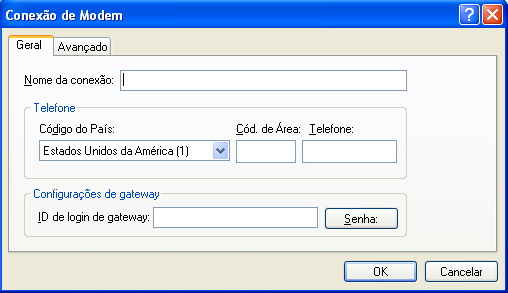 Caixa de diálogo Conexão de Modem com a guia Geral aberta