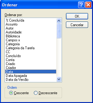 Caixa de diálogo Ordenar