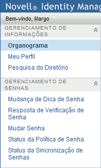 Menu de ações do Auto-atendimento de Identidade