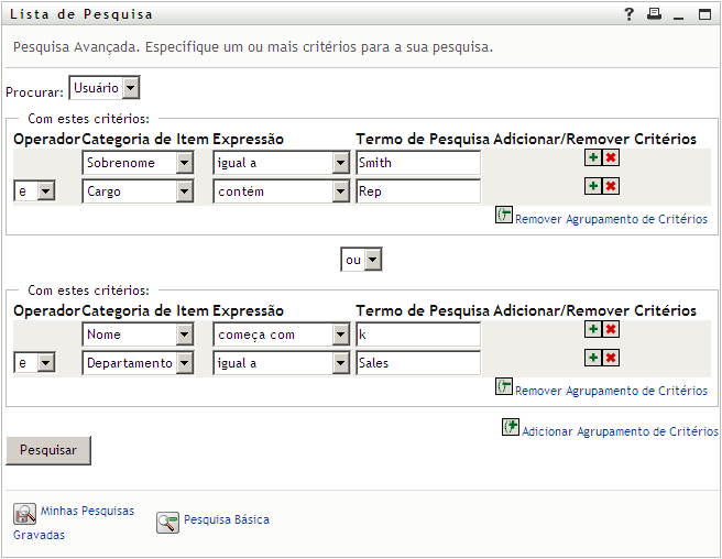 Uma Pesquisa Avançada na página Lista de Pesquisa