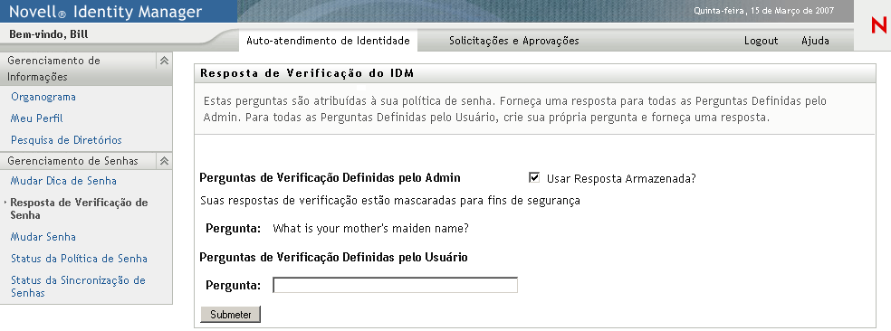 A página Resposta de Verificação de Senha