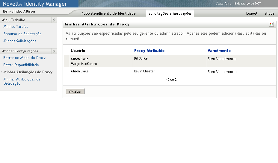 Página Minhas Atribuições de Proxy